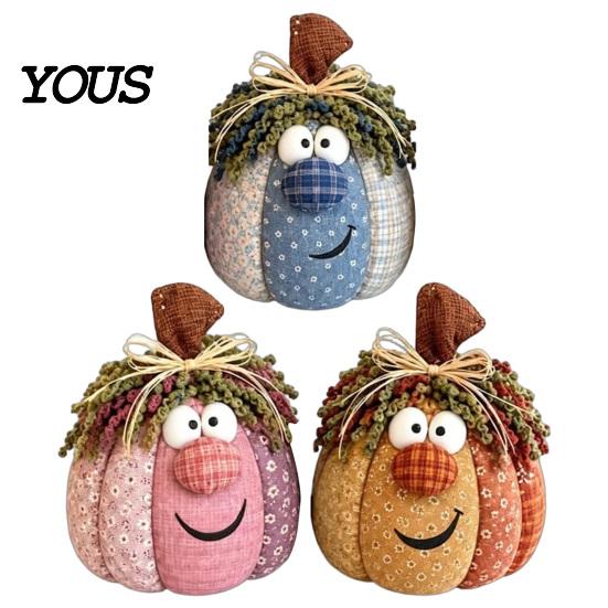 Vintage Fabric Ornaments for Window Display Whimsical Patchwork Pumpkin, Pumpkin Table Decor, Cute Smiling Face Decorative Pumpkins Fireplace