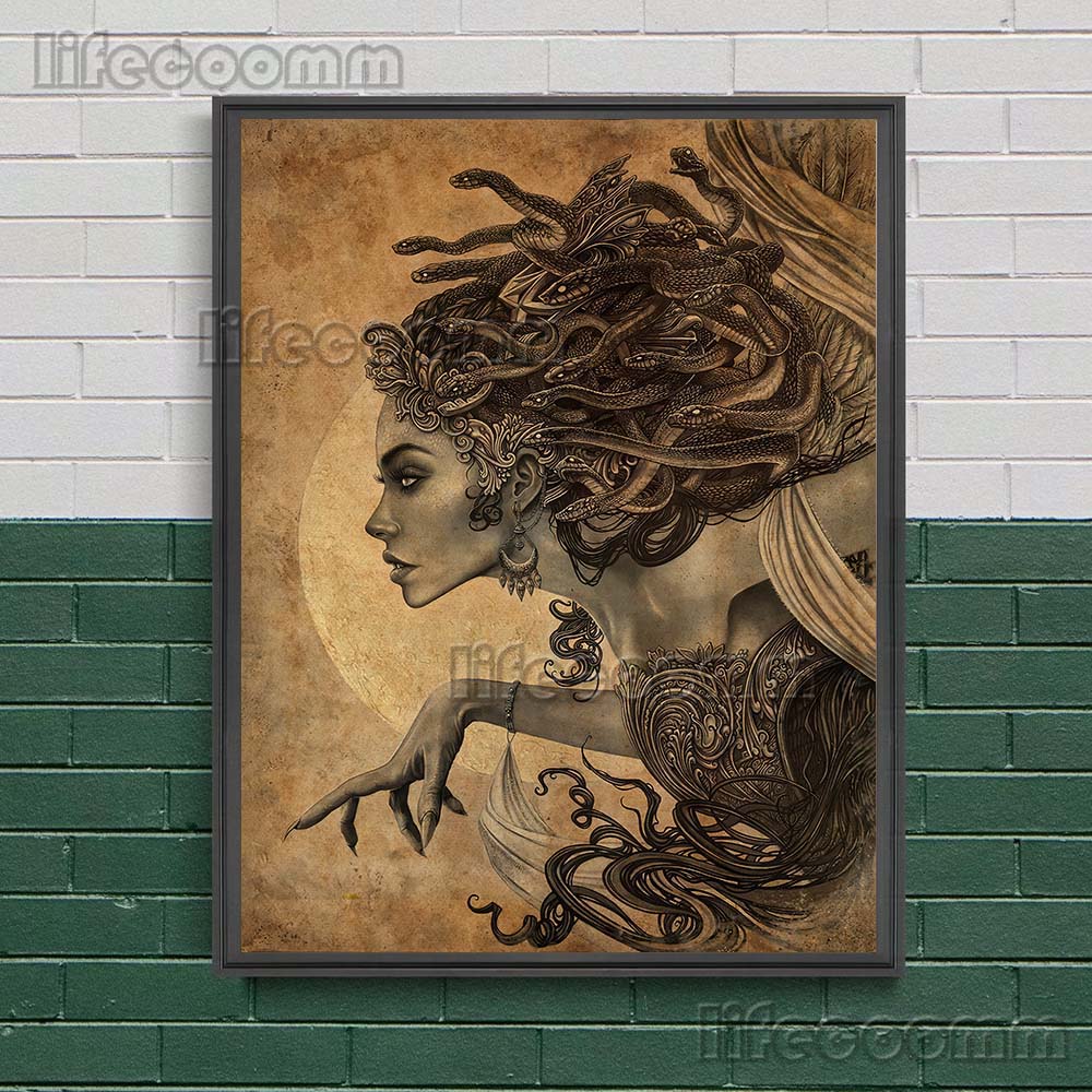 Medusa And Shaman Witches Retro Wall Art Canvas Painting Evil Devil Witchcraft Art Poster And Prints Home Decor Wicca Art Prints No Frame