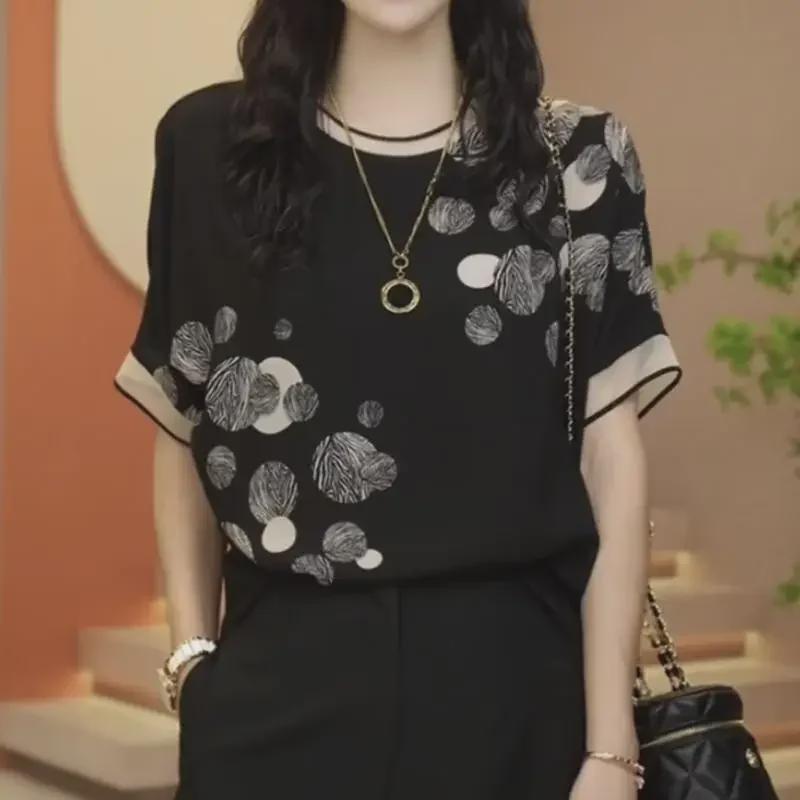 2024 Summer Women's Chiffon Print Short Sleeve T-Shirt - Stylish and Lightweight
