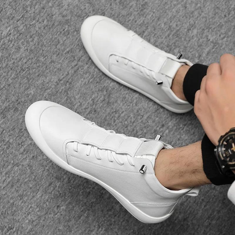 Fashion 100% Genuine Leather Shoes Men High Top Sneaker 2024 Fashion Men White Shoes Young Platform Man Footwear Tenis Masculino Zapatos