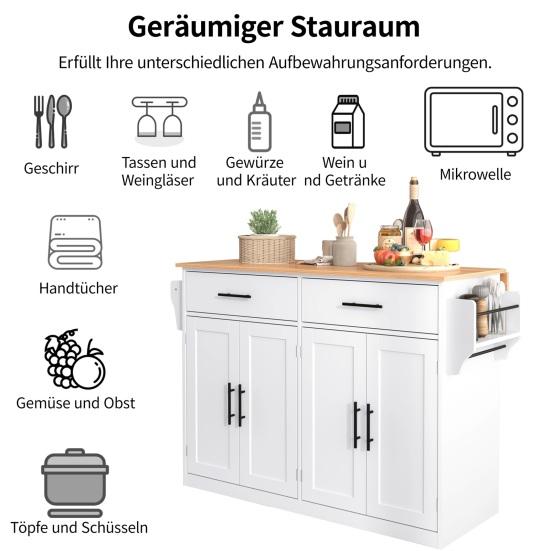 Serving Trolley with Folding Table Top, 120x46(70)x91cm, White, with Castors And Interchangeable Wooden Legs, Ideal for Kitchen And Dining Room