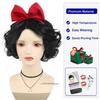 Short Black Curly Synthetic Wig for Women Snow White Cosplay Wigs with Red Bow Costume Anime Wig Halloween Party Heat Resistant