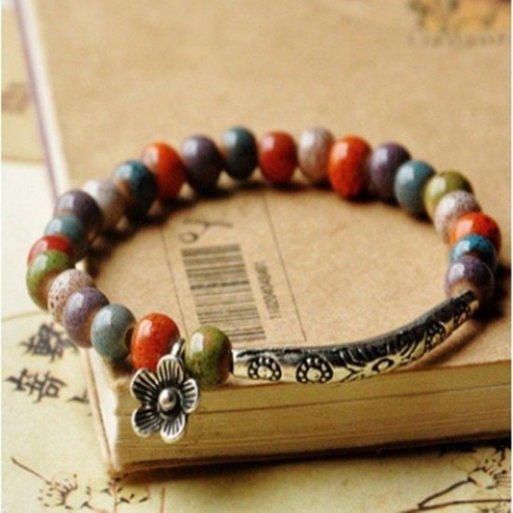 Twisted Flower Point Ceramic Bead Bracelet Gemstone Bracelet Bangle Bracelet