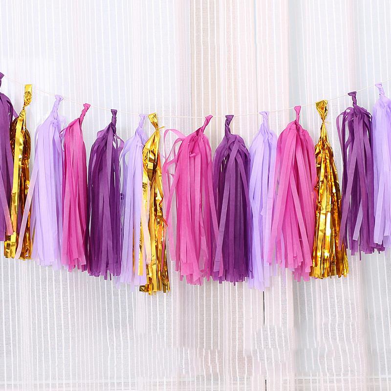 20pcs/Set Multicolor Shiny Tassel Garland Tissue Paper Tassel Banner Table Decor Tassels Ribbon Party Decorations Supplies Xmas