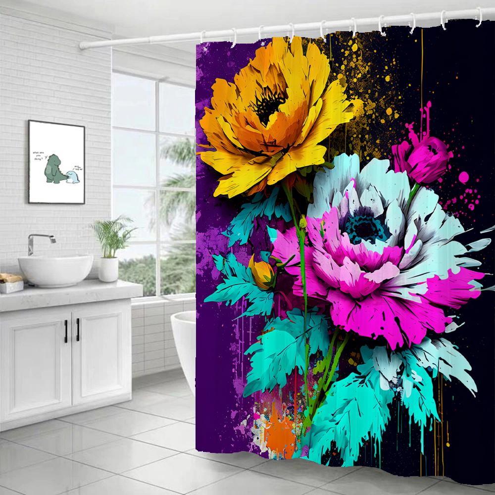 Watercolor Flower and Rose Print Shower Curtain Waterproof Shower Curtain Bathroom Partition Curtain Bathroom Decor Accessories