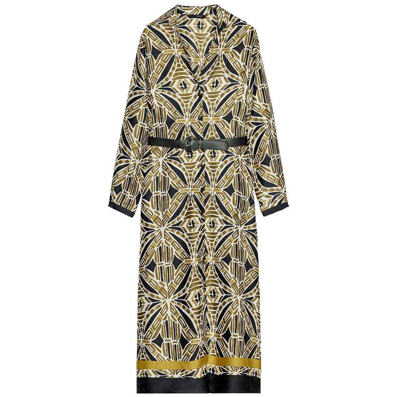 

Zaprha 2025 New Arrival with Belt Printed V-neck Long Sleeves Midi Skirt Dress Waist Slim Looking 3897055 Multicolor/Print L