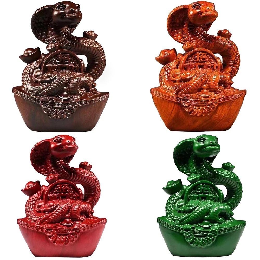

8/12CM Small Snake Figurines Wooden Tabletop Ornament New Snake Statue for Good Luck Success 8cm коричневий