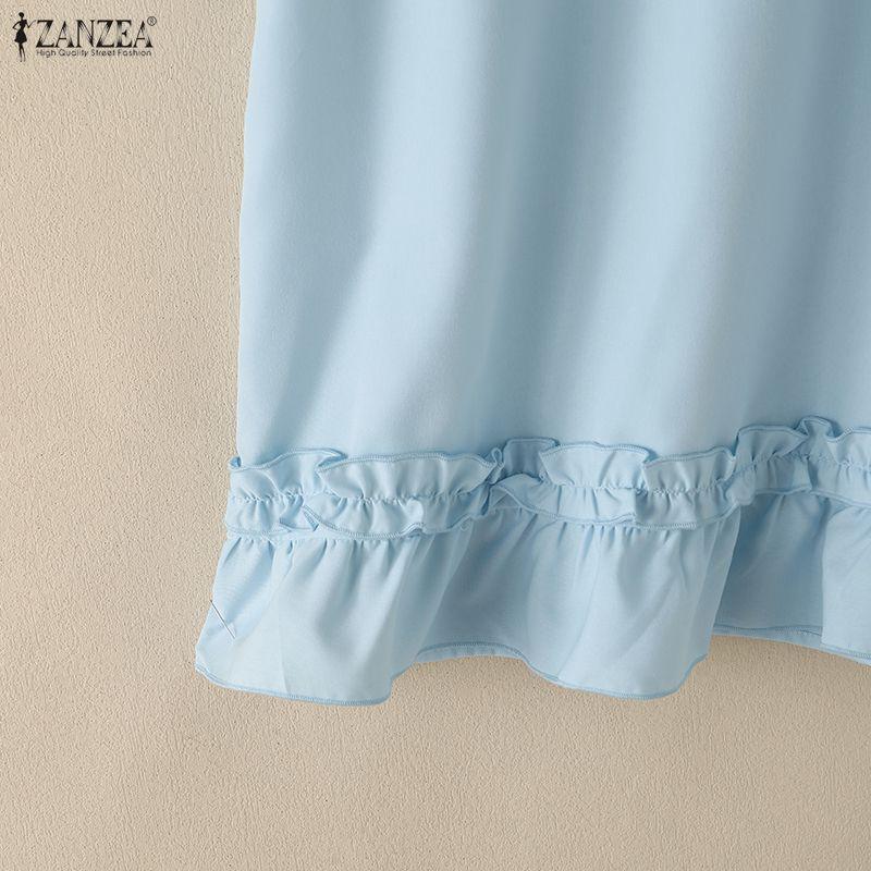 ZANZEA Women Casual Round Neck Solid Color Short Sleeve Blouse