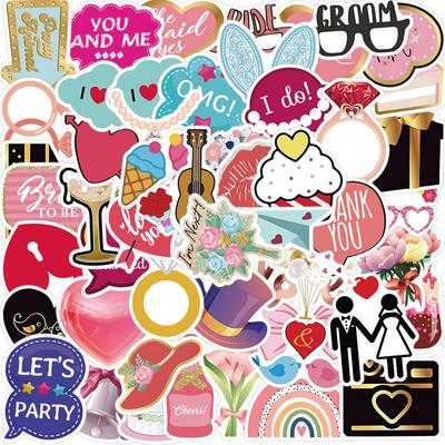 52Pcs Wedding Party Decorations Stickers Waterproof Pvc Laptop Suitcase Refrigerator Skateboard Decoration Stickers