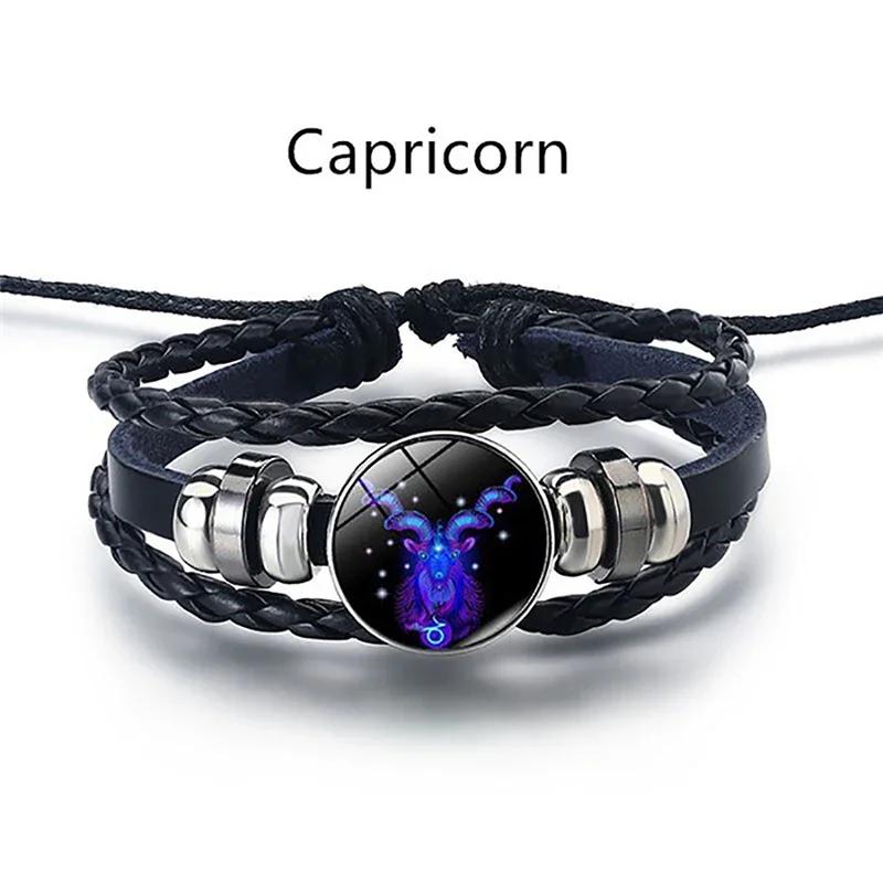 12 Constellation Luminous Bracelet Men Women Couple Multi-Layer Handmade Woven PU Rope Charm Bracelet Wristband Jewelry Gifts