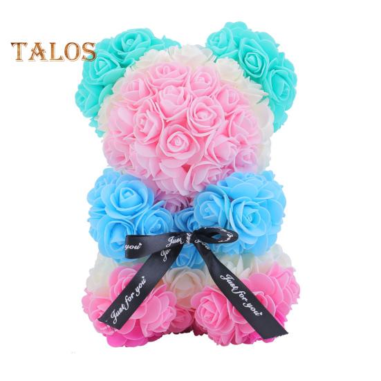 

Кукла-медведь из роз, украшение в виде цветка из пенопласта, искусственные цветы, фигурка медведя, подарок на День матери, День святого Валентина для жены, подруги розовый/синий