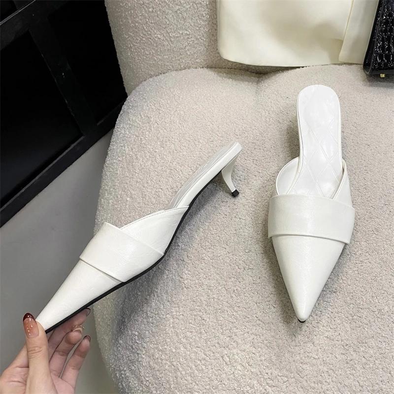 Fashion Splicing Shallow Mule Women Slippers Elegant Pointed Toe Thin Low Heels Party Dress Ladies Shoes