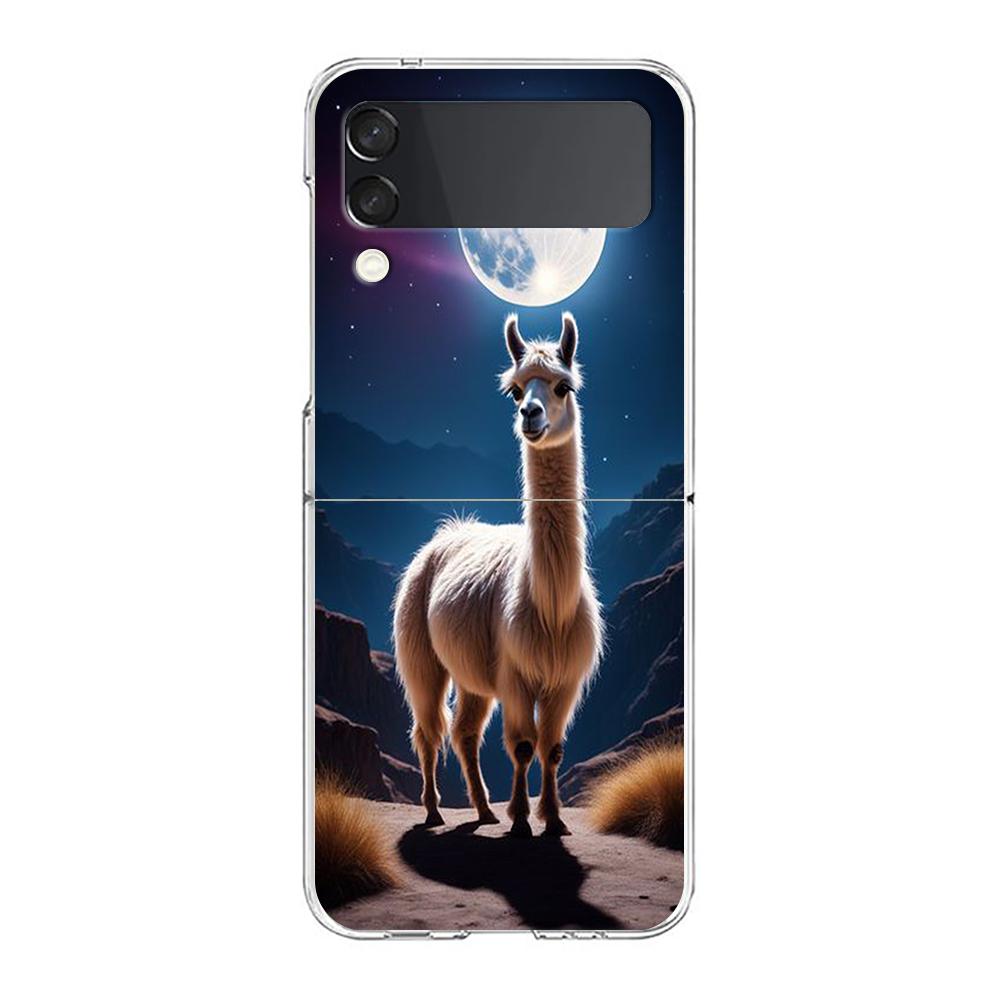 Phone Cover For Samsung Galaxy Z Flip 6 5 4 Case Transparent For Samsung Z Flip 3 Hard PC Foldable Shell Cute Alpaca Donkey Bags