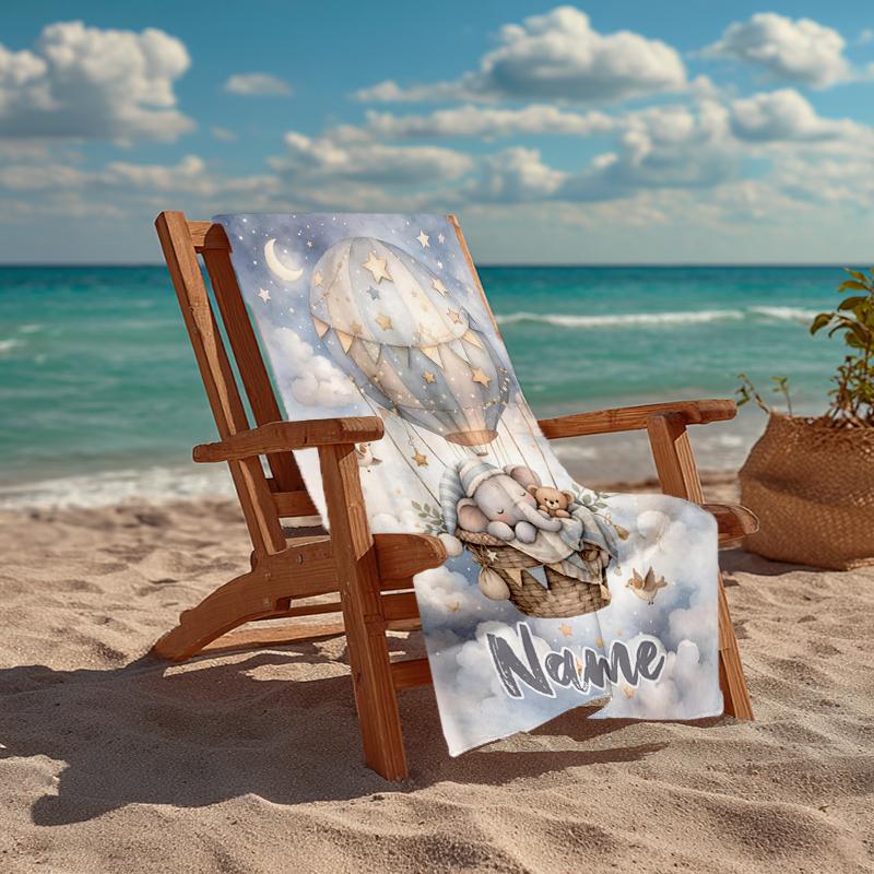 Custom Name Ultra-Soft Beach Towel with A Elephant Theme,Ideal for Pool - Camping, Diving - Perfect Travel Essential, Vibrant Beach Towel.