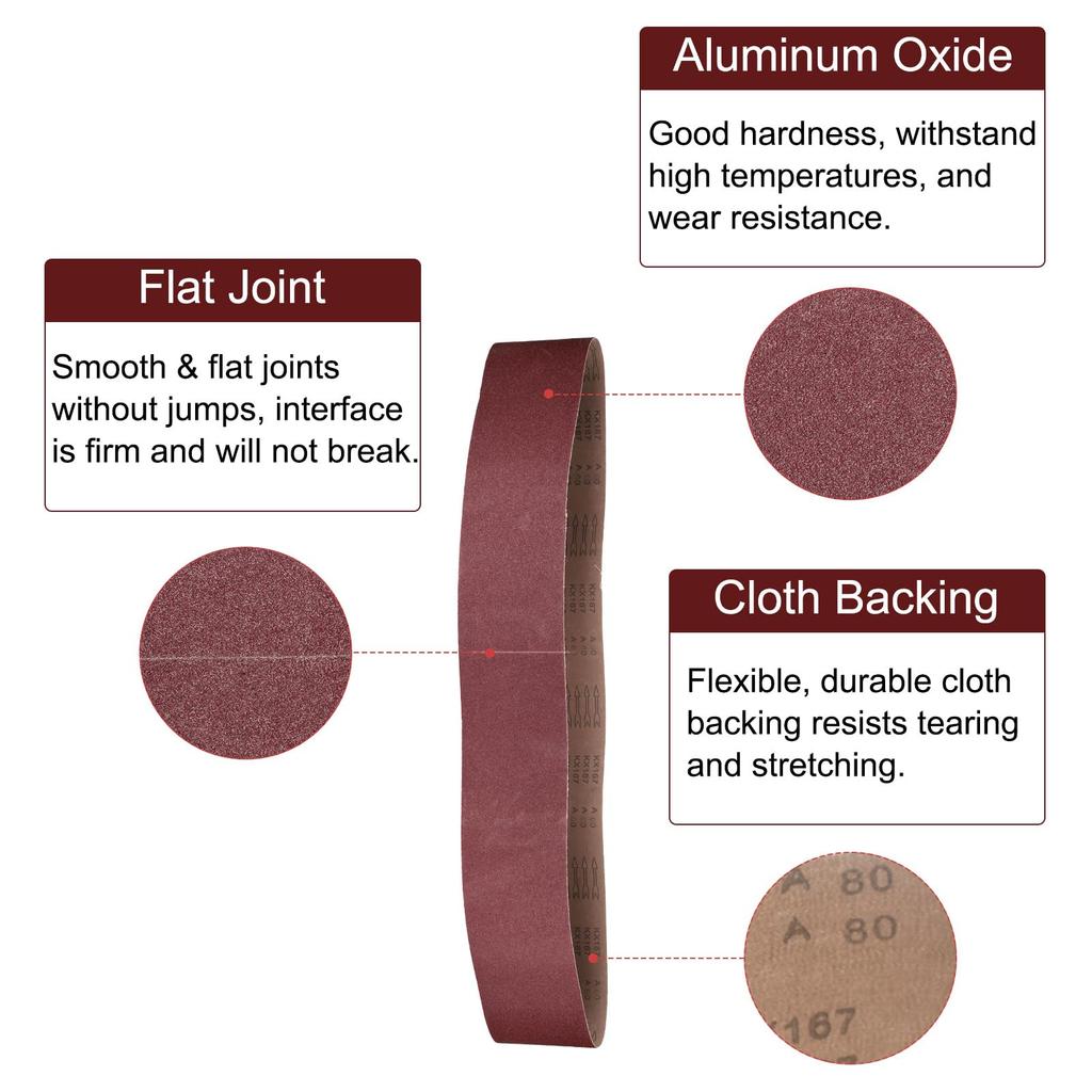 uxcell 10pcs x Sanding Belt 80 Abrasive Paper Aluminum Oxide Abrasive Belt Sander Paper Metal Wood Polishing Red Brown 6" 89"