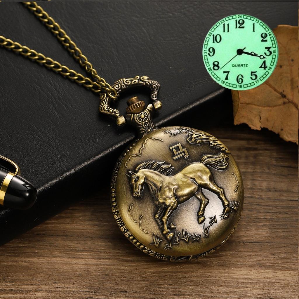 Taschenuhr Hollow Retro Flip 12 Tierkreis Groß Kreativ Studentenuhr Großes Zifferblatt Leuchtend Huai