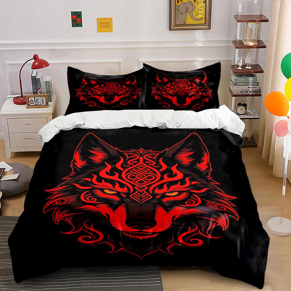 Red wolf with swirls. Bedding sets Duvet cover sets Duvet covers Pillowcases(1 * Duvet Cover 2 * Pillowcases without duvet insert)
