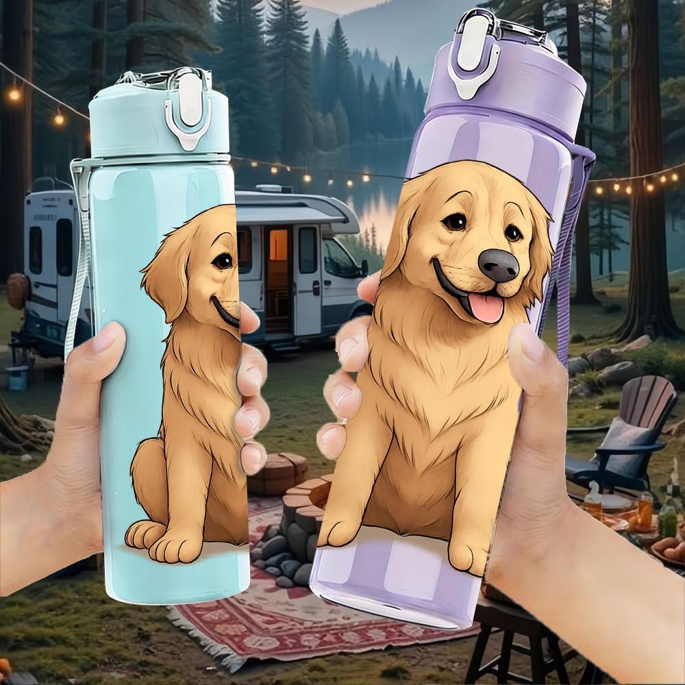 1PZ Stampa Busto Cane Golden Retriever 750ml Plastica Colorata Borraccia Sportiva Tappo Flip con Cannuccia Ermetico Per Sport Ufficio Uso Domestico