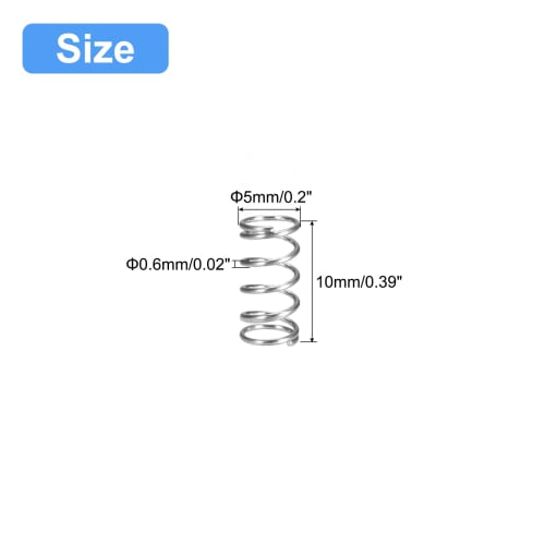 uxcell Compression Springs, 304 Stainless Steel, 5mm OD, 0.6mm Wire Diameter, 10mm Total Height, Silver Tone, Pack of 5