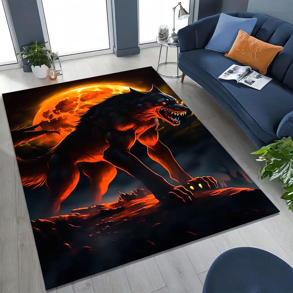 Norse Mythology Fenrir Wolf Beast Cartoon Rug for Bedroom Living Room Sofa Home Doormat Decor, Large Kid Play Non-slip Floor Mat