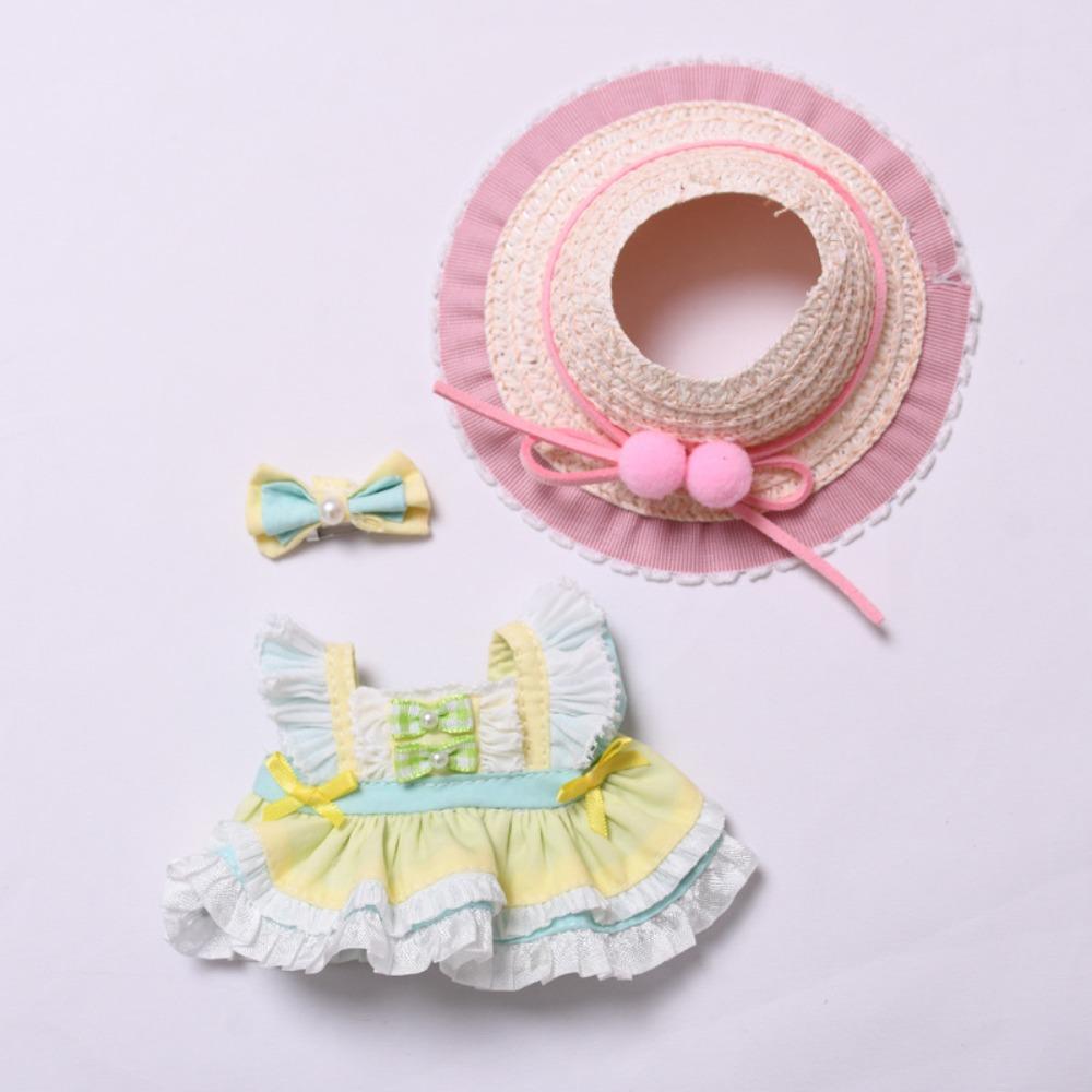 

Handmade Labubu Doll s Dress Straw Hat 17cm Plush Dolls Clothes Children Gift Style 2