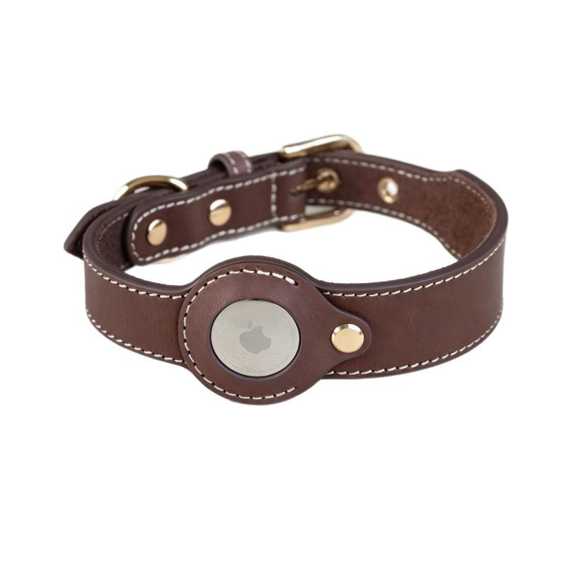 Genuine Leather Dog Collar With AirTag Holder Full Grain Removable Screw S/M Sizes