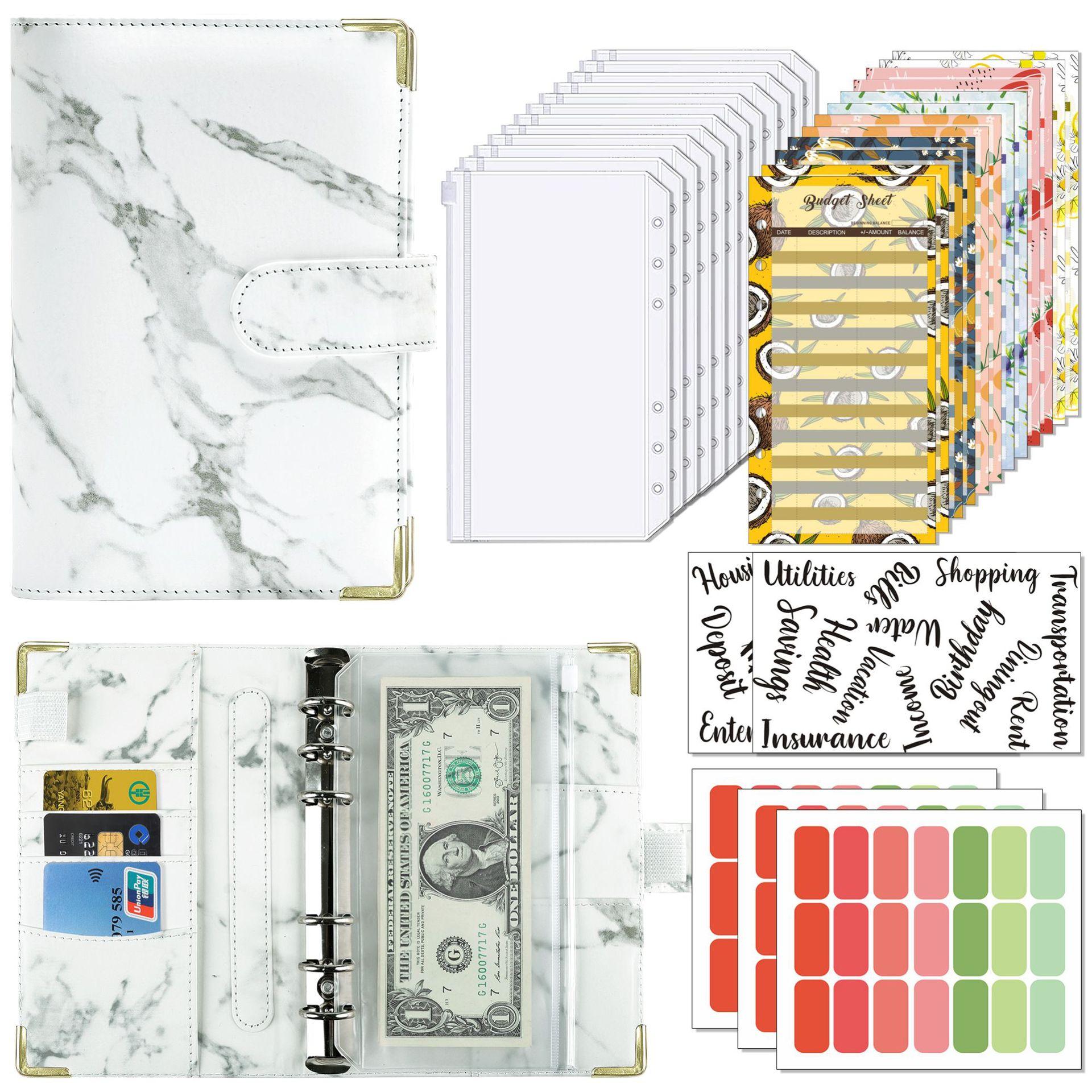 A6 PU Leather Wallet Binder Budget Set Planner 6 Colors Budget Binder Cash Envelops for Money Saving (White,A6) белый