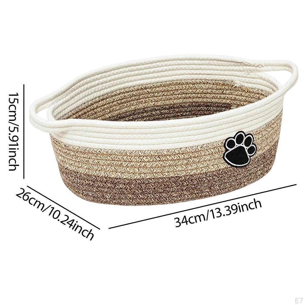 Rope Woven Basket Cat Dog Toy Bin Rectangle with Handles Soft Gift Empty for Toys Kitchen