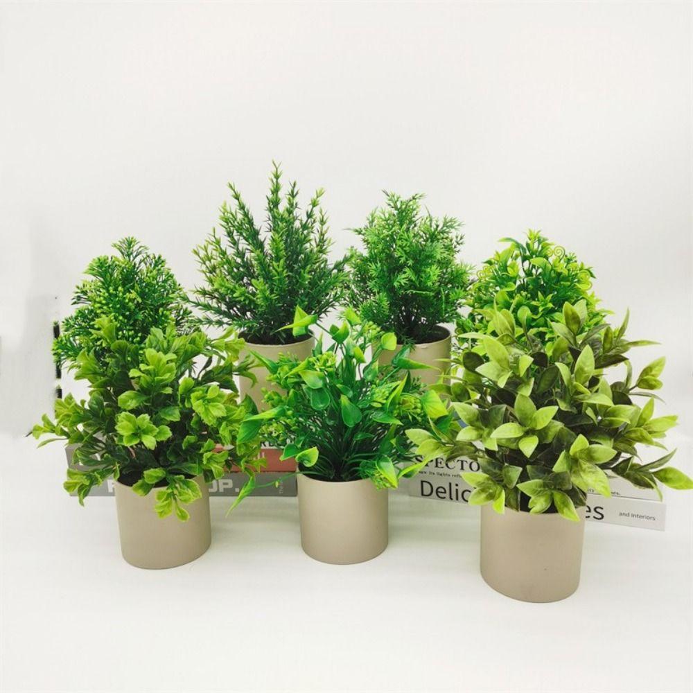 Green Leaves Artificial Grass Bonsai with Flowerpot Ornament Potted Plant Photo Props Simulation Grass Potted Decoration