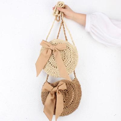 Bolso de paja con lazo para verano, bandoleras de cuerda redonda, tejido Simple, cruzado, pequeño, de playa, informal