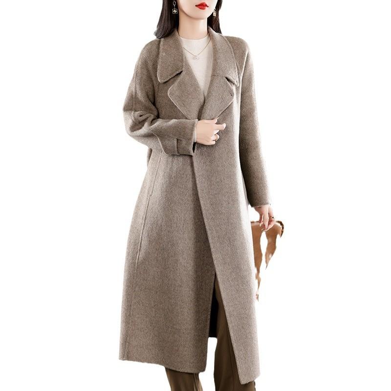 Lapel Waist Double-sided Wool Coat Women's Autumn and Winter New Temperament Wool Coat Plus Medium Style