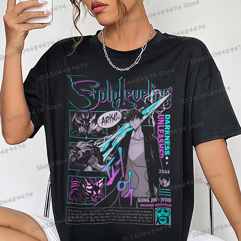 Solo Leveling T-shirt Harajuku Anime Men Streetwear Sung Jin-Woo Graphics Fashion Women Tshirt Cotton Oversized Comic T Shirt