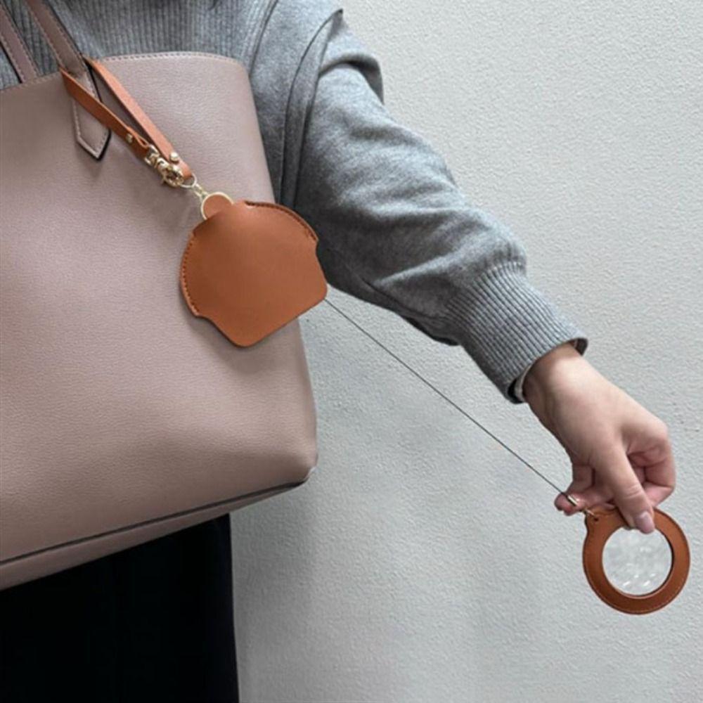 Extendable Reading Magnifying Glass Easy-pull Buckle PU Leather Key Chain  Seniors