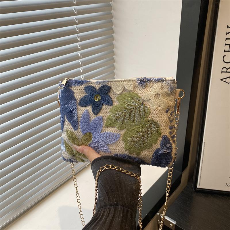 

Премиальная сумка-клатч с пайетками Новый вышитый клатч Нишевая летняя сумка Женский клатч-конверт синий