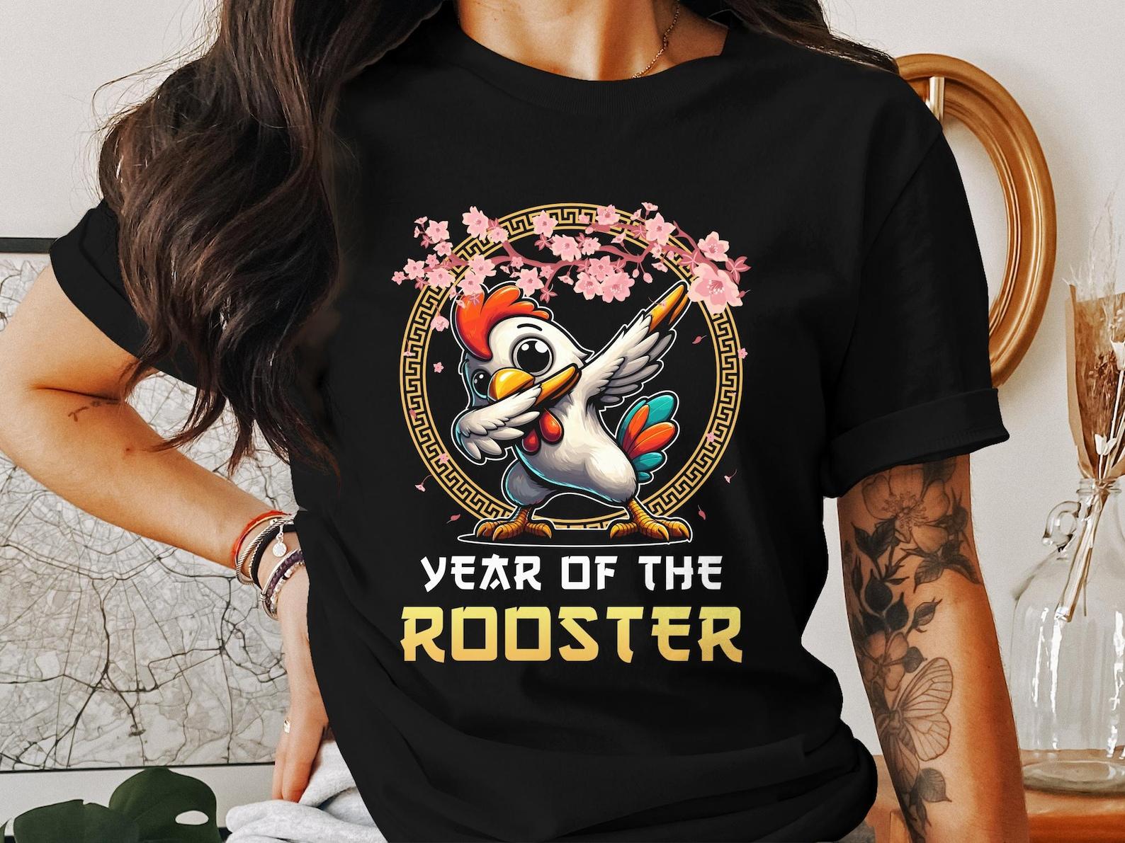 Chinese New Year Rooster Dab T-Shirt, Lunar New Year Chicken Graphic Tee, Zodiac Shirt, Funny Chinese New Year Gift S