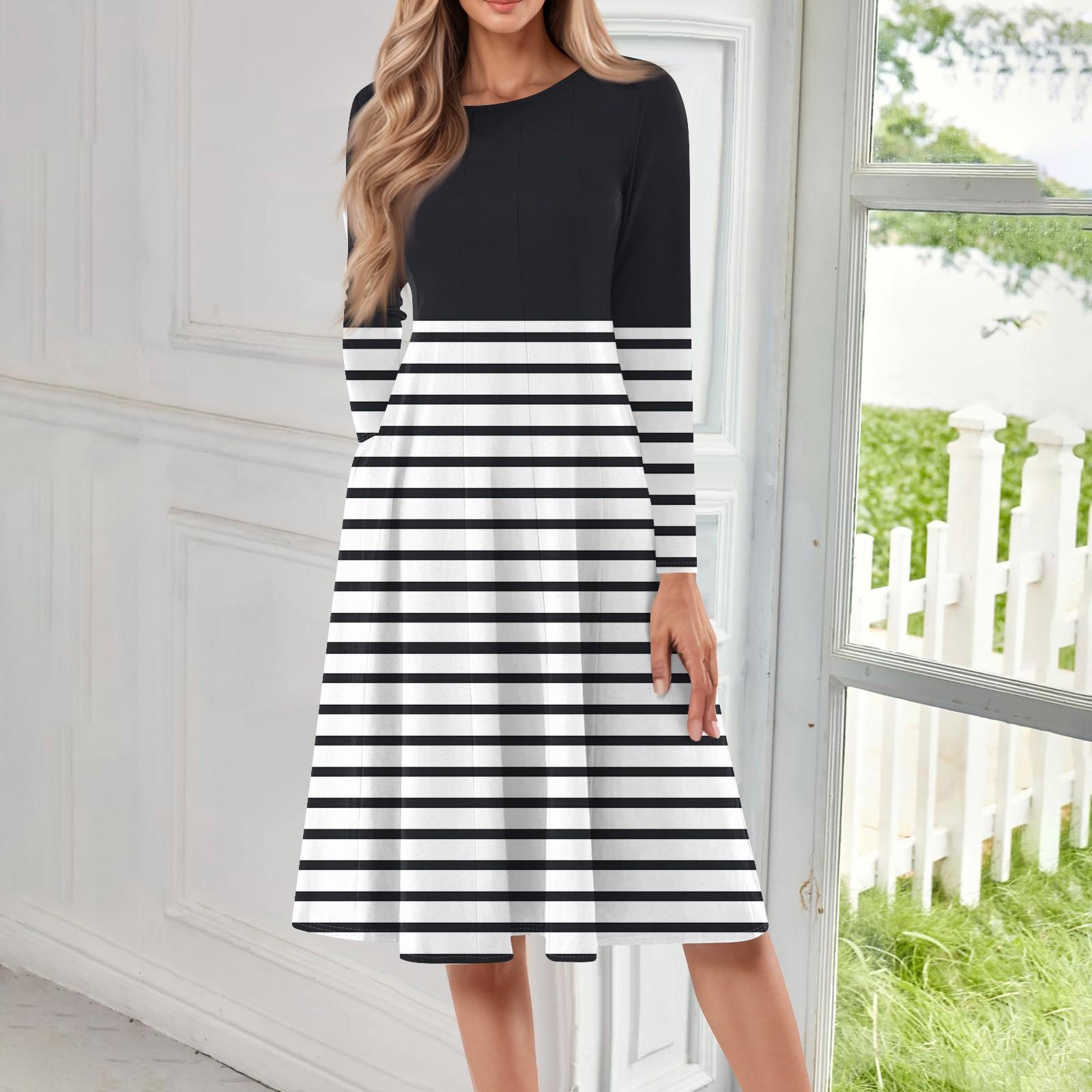 Женское повседневное модное платье миди с круглым вырезом и длинными рукавами XL золотой — фото 5