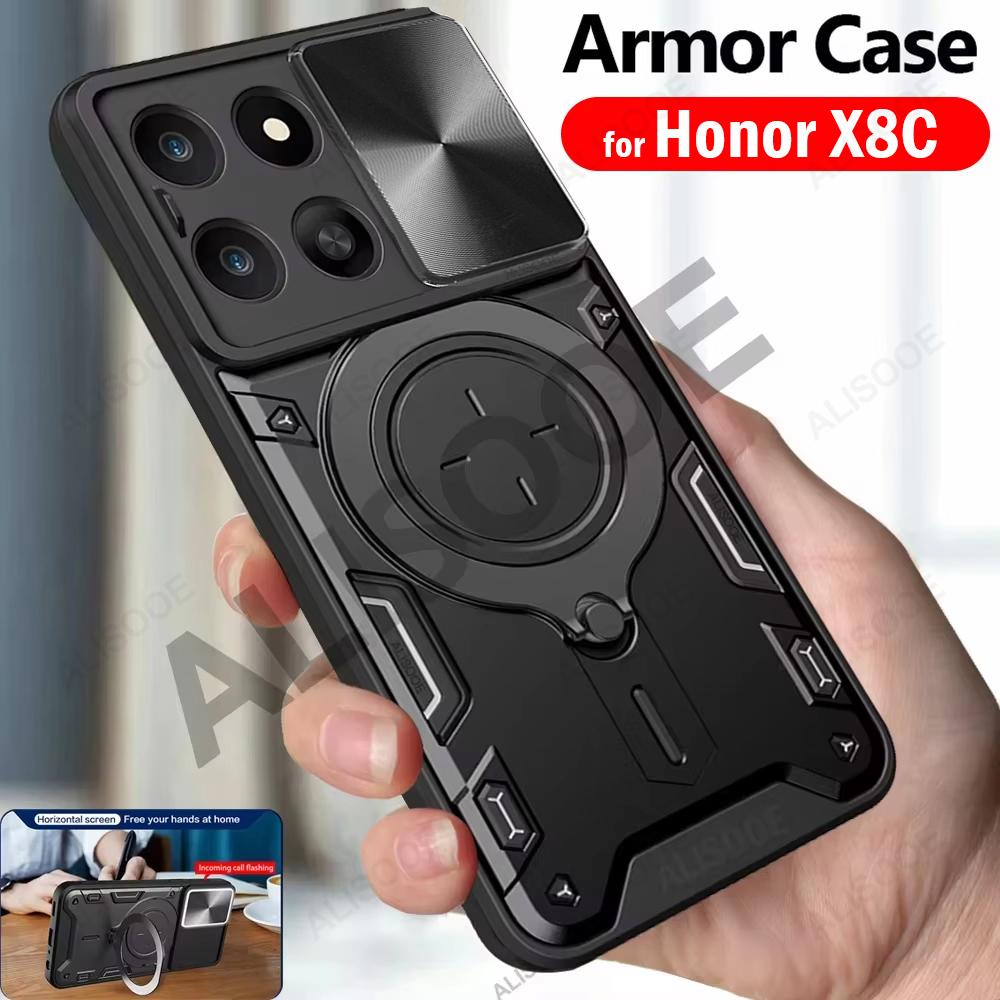 

Armor Funda for Honor X8C Case Slide Camera Lens Magnetic Ring Stand Shockproof Cover for Honor X8C 4G Shockproof Capa for Honor X8C чёрный