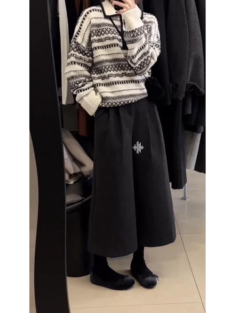 Women's High-Waisted Woolen Wide-Leg Pants - Slimming, Casual, Spring/Autumn Wear