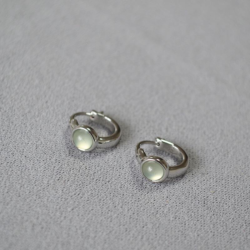 Japanese Retro Minimalist Brass Gold-Plated Agate Stone Earrings