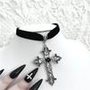 Black Velvet Cross Bead Choker Necklace Gothic Punk Jewelry for Women Halloween Statement Piece