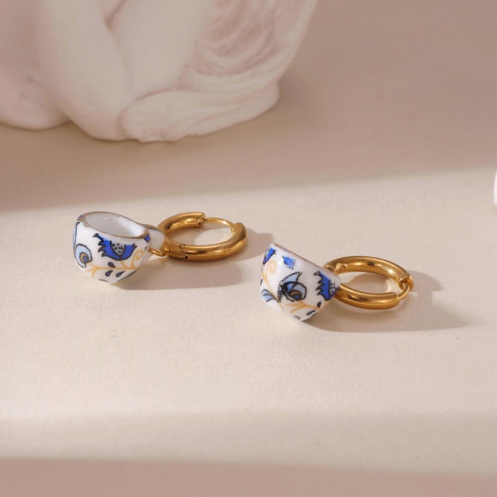 

Dripping Oil Ceramic Ear Buckle Chinese Style Gold Enamel Hoop Earrings Jewelry Accessories Style 3