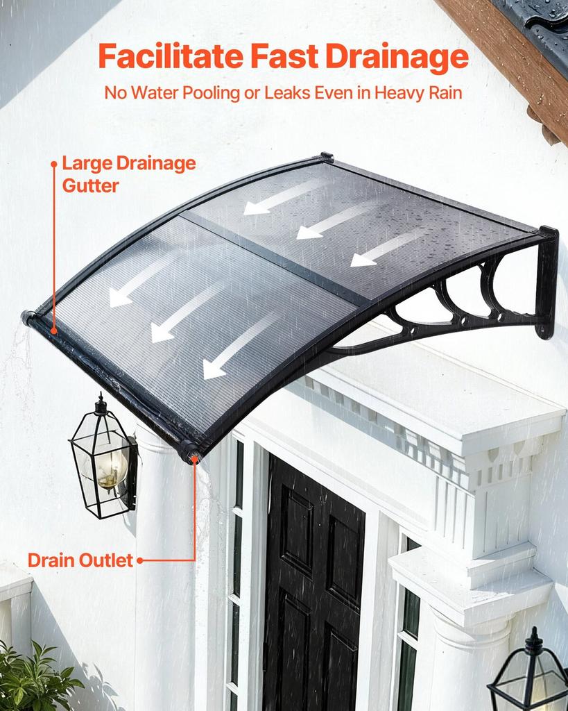 Awnings for Door Entrance, 38 X 40 In, Exterior Front Door Window Awnings with Drainage & ABS Bracket, Rain Snow Sun Protection, Overhang