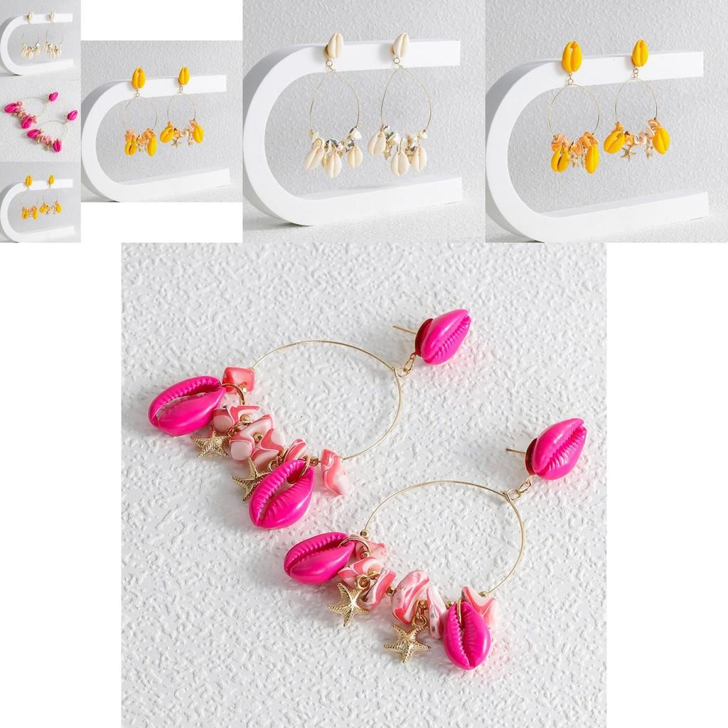 Trendy And Sophisticated Womens Summer Shell Earrings Geometric Design In Multiple Hues