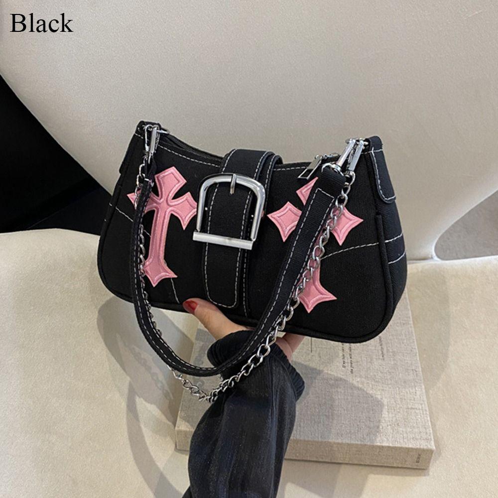 Casual Canvas Shoulder Bag Metal Buckle Underarm Bags Tote Bags Women Girls