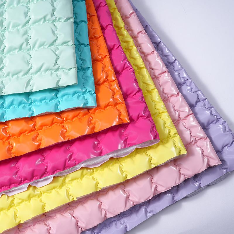 Waterproof PU Polyester Quilting Fabric Shiny Embossing Cotton-padded Fabric For Sewing Jacket Bags Furniture Upholstery