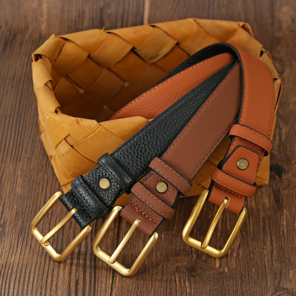 Women'S Alloy Leather Belt, Simple Temperament Belt, First Layer Cowhide Retro Pin Buckle Belt