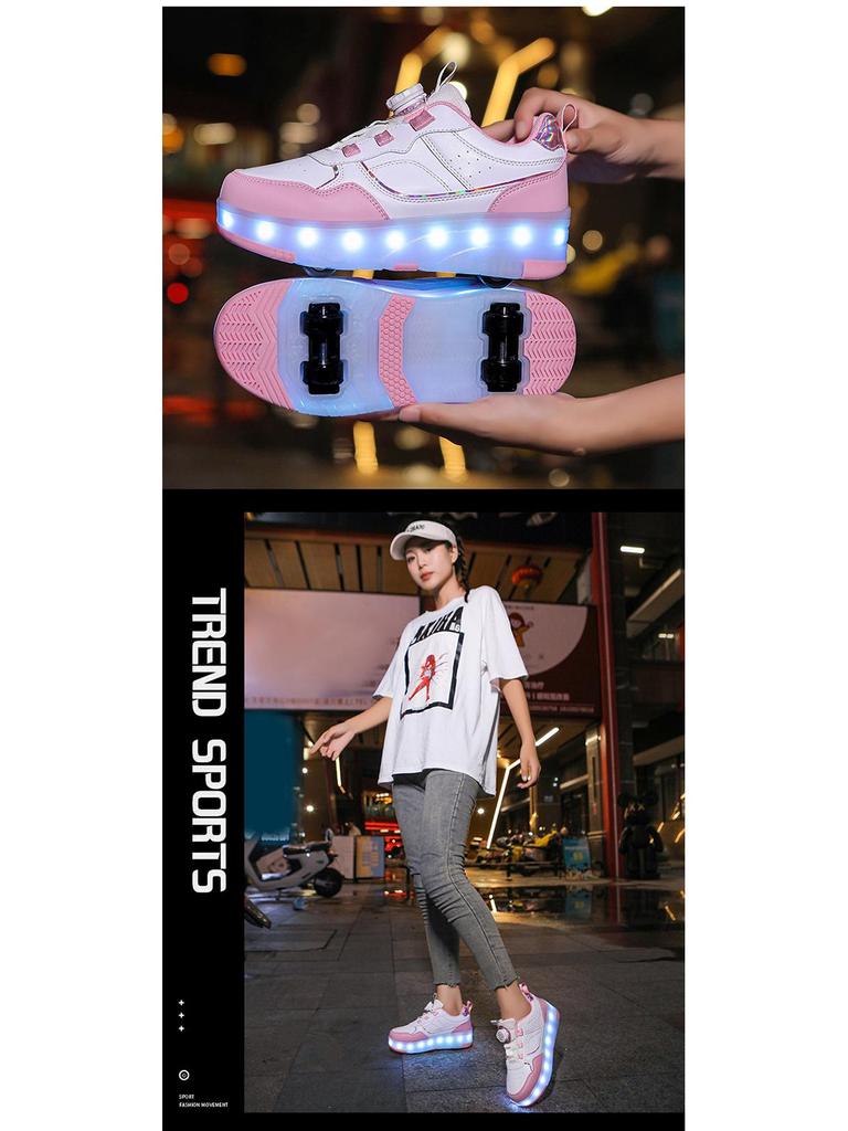 Wiederaufladbare LED-Leucht-Rollschuhe für Kinder mit vier Rädern