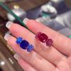 Vintage Princess Cut Red Spinel Ring for Women with High Carbon Diamonds and Blue Spinel Elegant Jewelry
