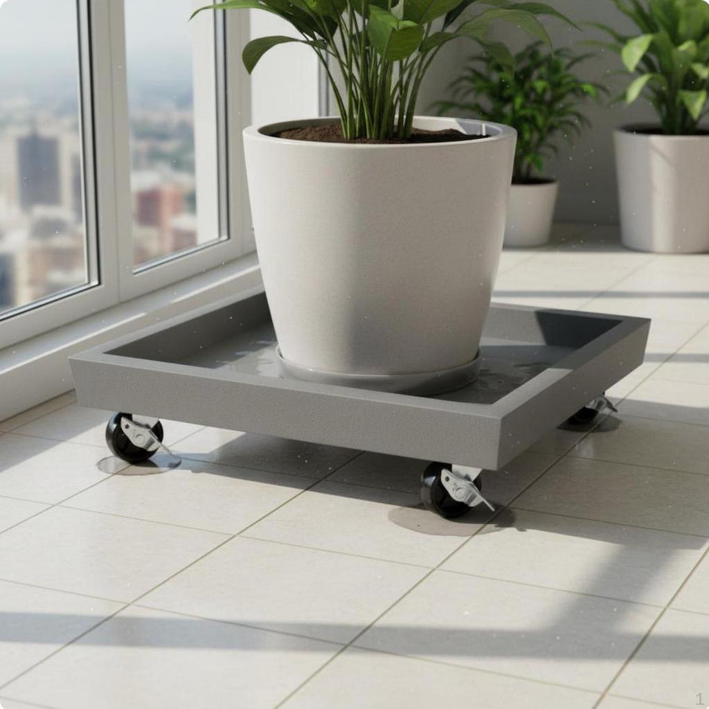 Square Planter Tray Faux Cement Finish Rolling Garden 360Degree Rotating Casters