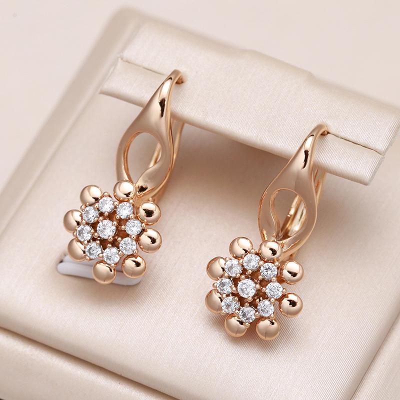 New Unusual Flower Natural Zircon Drop Earrings For Women  Rose Gold Color Sexy Earrings Party Girls Fashion Jewelry